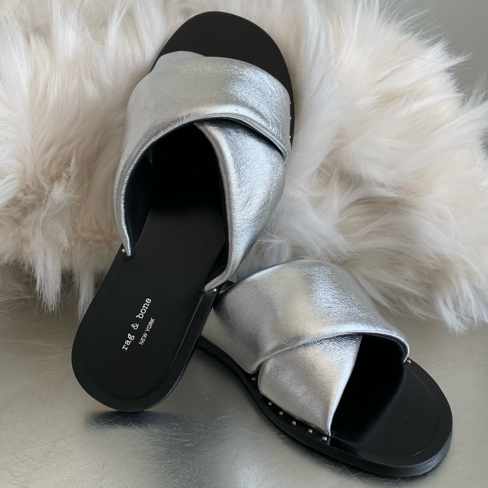 Rag and Bone Keaton Metallic Flat Slide Sandals